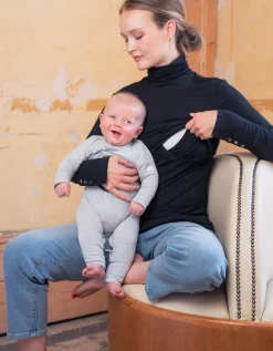 Discount Seraphine Ember | Black Maternity & Nursing Roll Neck