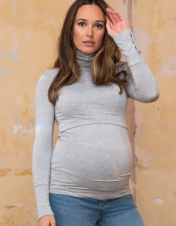 Cheap Seraphine Ember | Grey Bamboo Maternity & Nursing Roll Neck