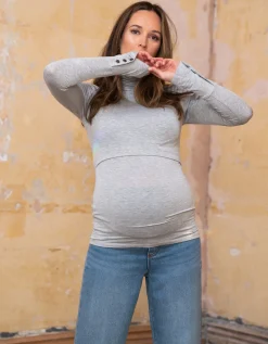 Cheap Seraphine Ember | Grey Bamboo Maternity & Nursing Roll Neck