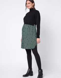 Clearance Seraphine Esme | Khaki Polka Dot Maternity & Nursing Dress