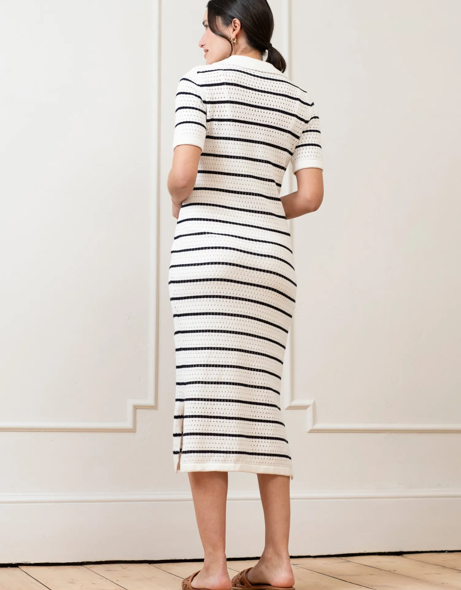 Sale Seraphine Eura | Crochet-Look Striped Collar Midi Maternity and Nursing Dress