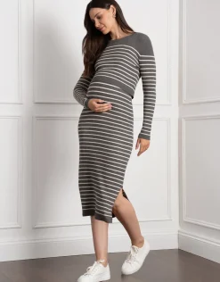 Hot Seraphine Evangelina | Crew Neck Layered Knit Maternity & Nursing Dress