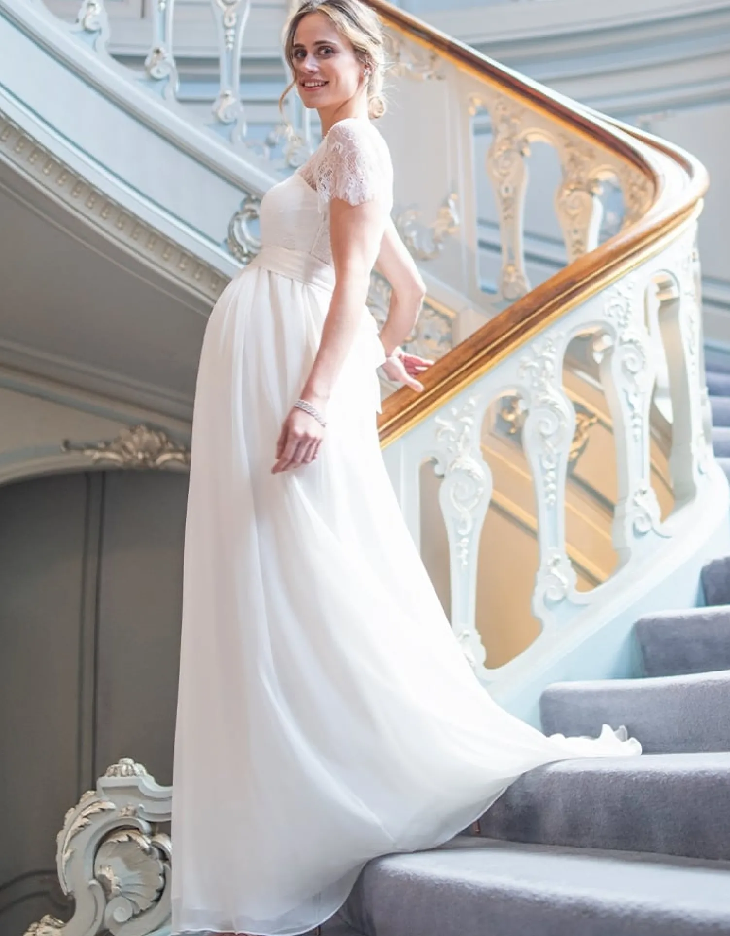 Online Seraphine Evette | Ivory Lace & Silk Maternity Gown