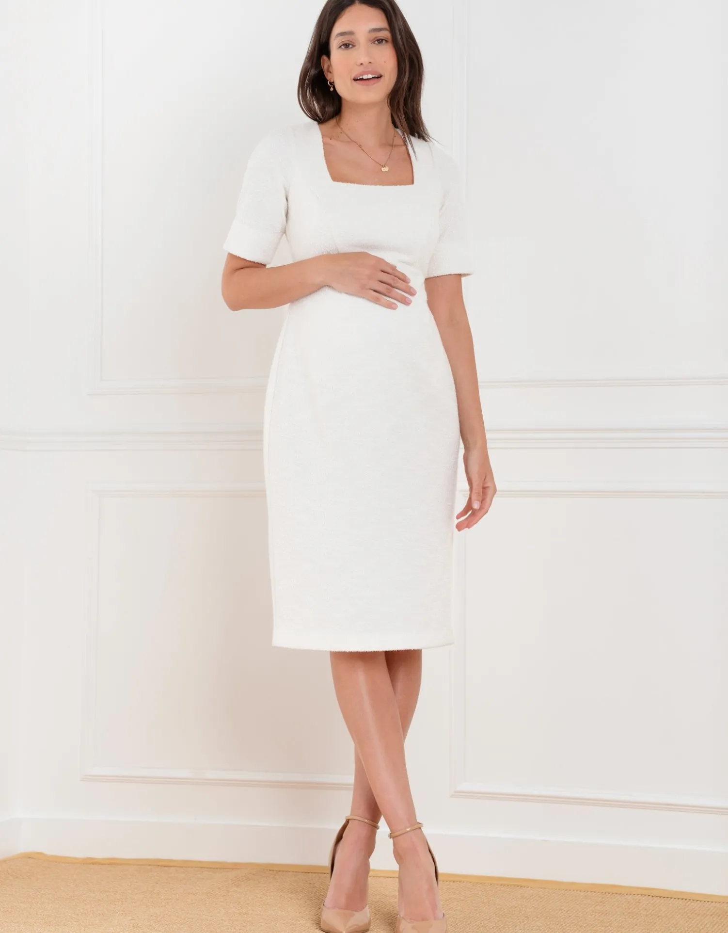 Shop Seraphine Fauna | Tweed Midi Maternity Dress