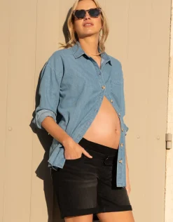 Cheap Seraphine Floryn | Denim Curved Hem Maternity Shirt