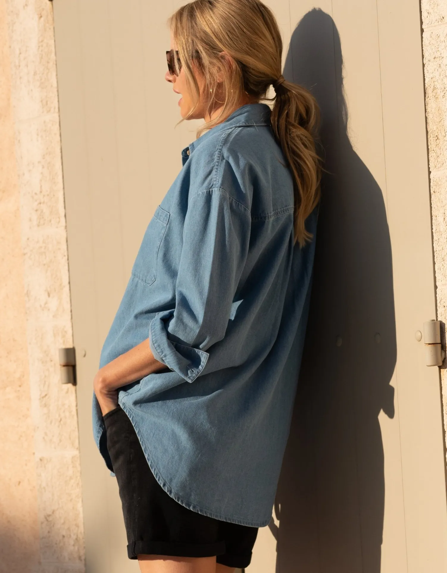Cheap Seraphine Floryn | Denim Curved Hem Maternity Shirt
