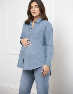 Cheap Seraphine Floryn | Denim Curved Hem Maternity Shirt