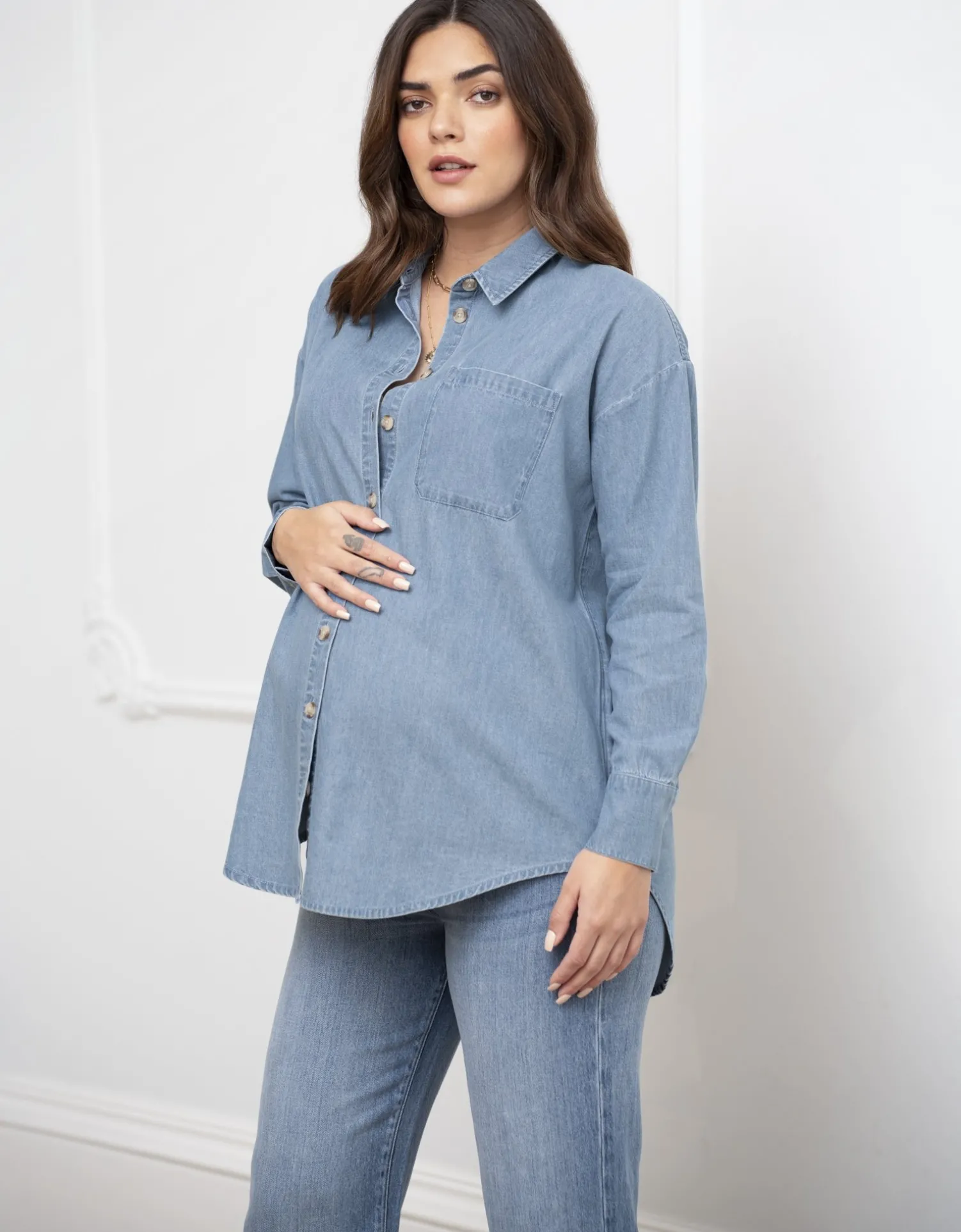 Cheap Seraphine Floryn | Denim Curved Hem Maternity Shirt