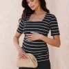 Store Seraphine Galaxy | Square Neck Stripe Ponte Roma Nursing T-Shirt
