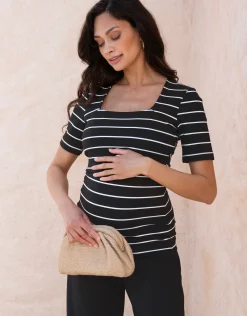 Store Seraphine Galaxy | Square Neck Stripe Ponte Roma Nursing T-Shirt