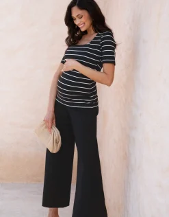 Store Seraphine Galaxy | Square Neck Stripe Ponte Roma Nursing T-Shirt