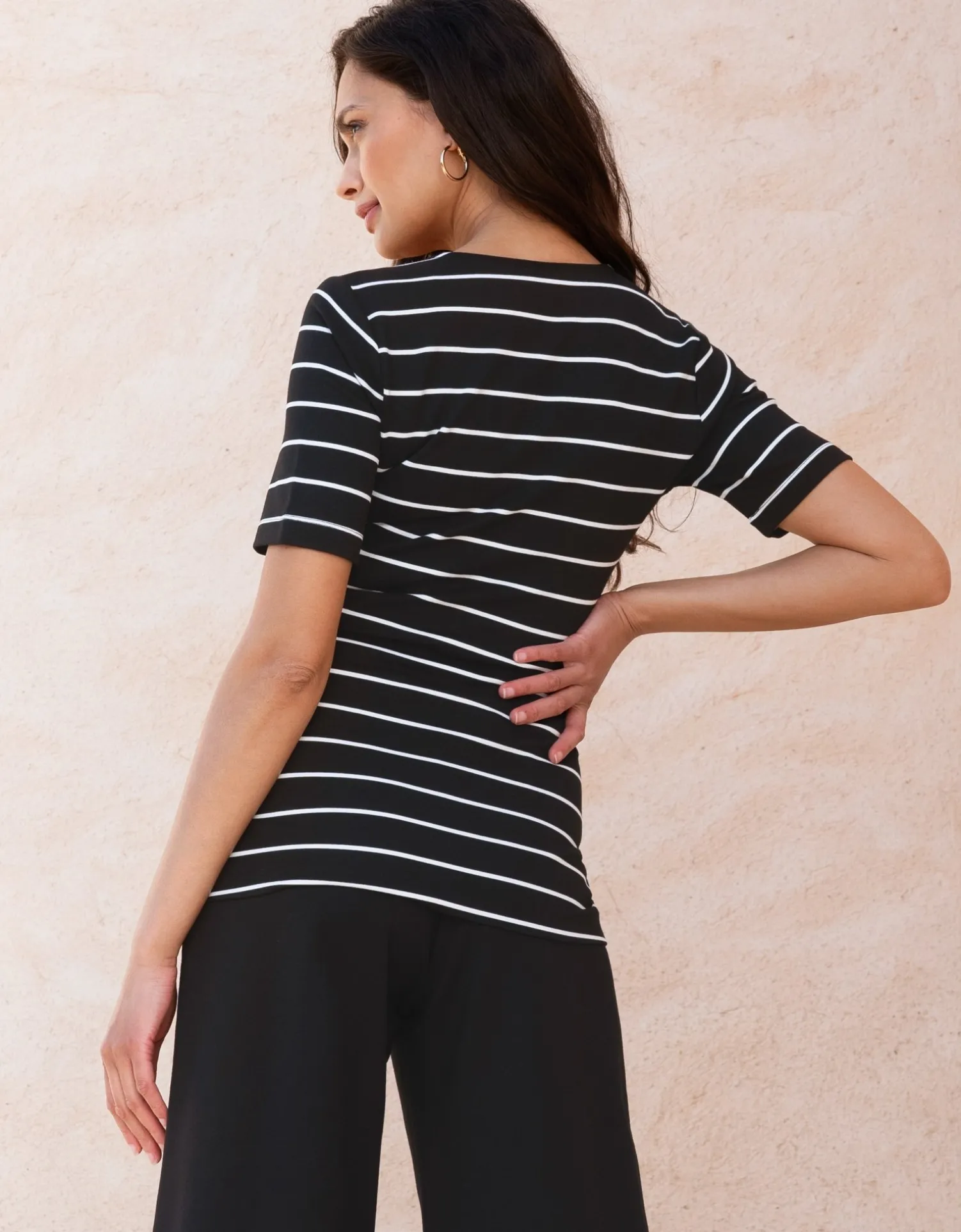 Store Seraphine Galaxy | Square Neck Stripe Ponte Roma Nursing T-Shirt