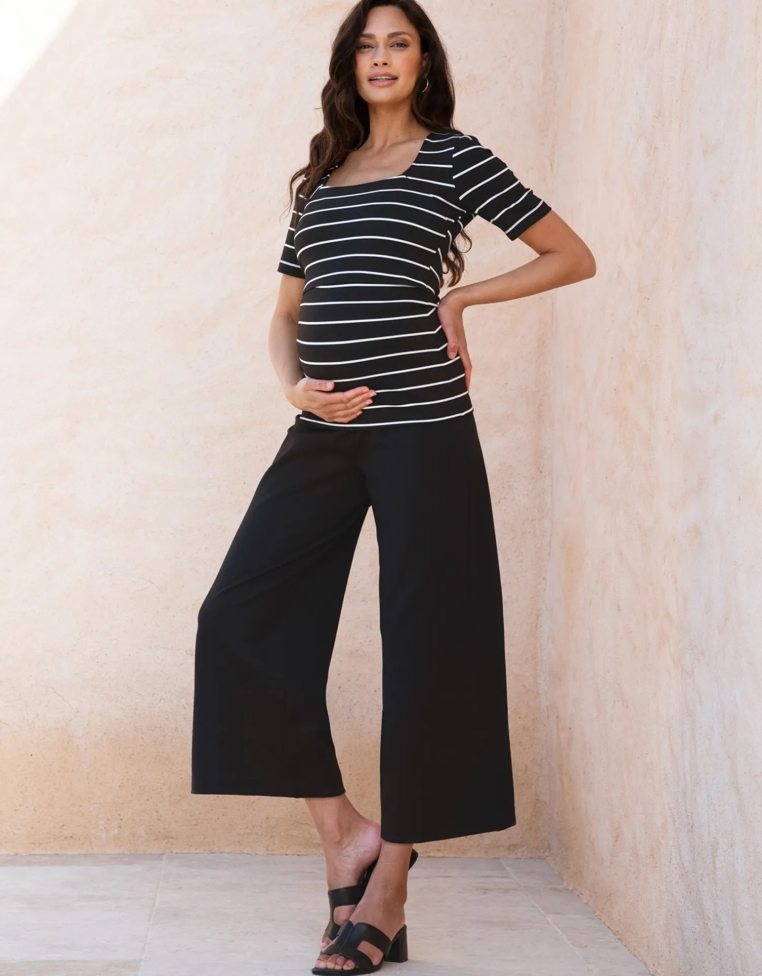 Store Seraphine Galaxy | Square Neck Stripe Ponte Roma Nursing T-Shirt
