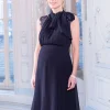 Clearance Seraphine Galina | Midnight Blue Maternity & Nursing Dress with Neckline Tie