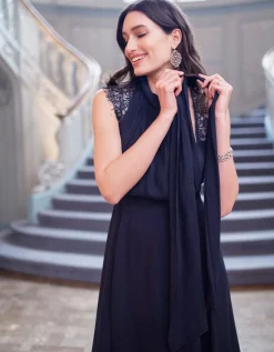 Clearance Seraphine Galina | Midnight Blue Maternity & Nursing Dress with Neckline Tie