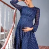 Outlet Seraphine Gracelyn | Navy & White Spot Chiffon Maternity to Nursing Dress