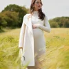Flash Sale Seraphine Grazia | Cream Ribbed Maternity & Nursing Midi Dress