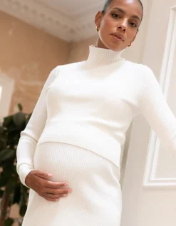 Flash Sale Seraphine Grazia | Cream Ribbed Maternity & Nursing Midi Dress