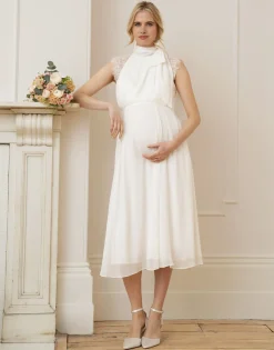 Online Seraphine Greta | Ivory Maternity & Nursing Dress with Neckline Tie