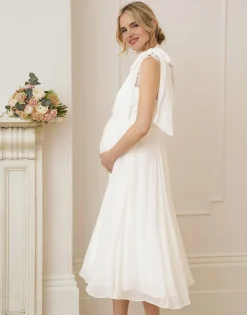 Online Seraphine Greta | Ivory Maternity & Nursing Dress with Neckline Tie