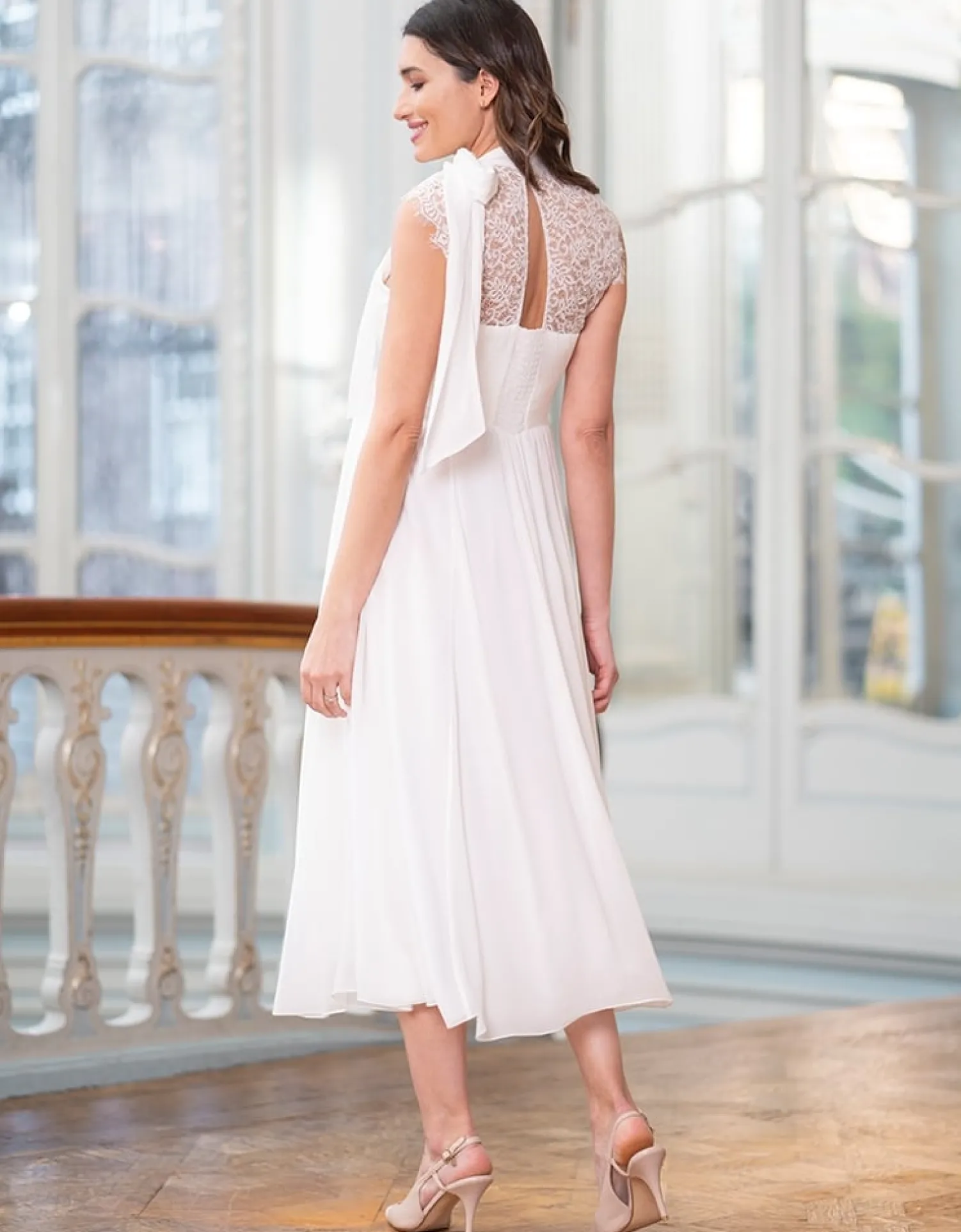 Online Seraphine Greta | Ivory Maternity & Nursing Dress with Neckline Tie