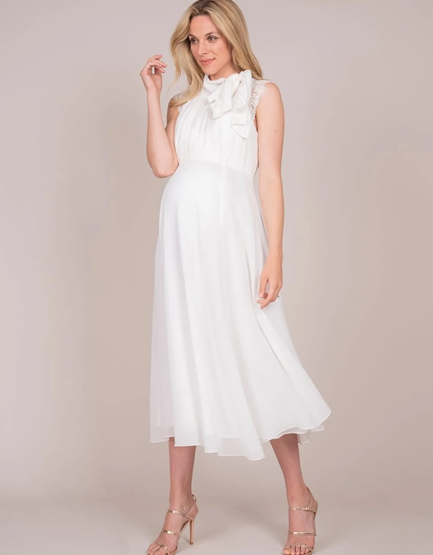 Online Seraphine Greta | Ivory Maternity & Nursing Dress with Neckline Tie