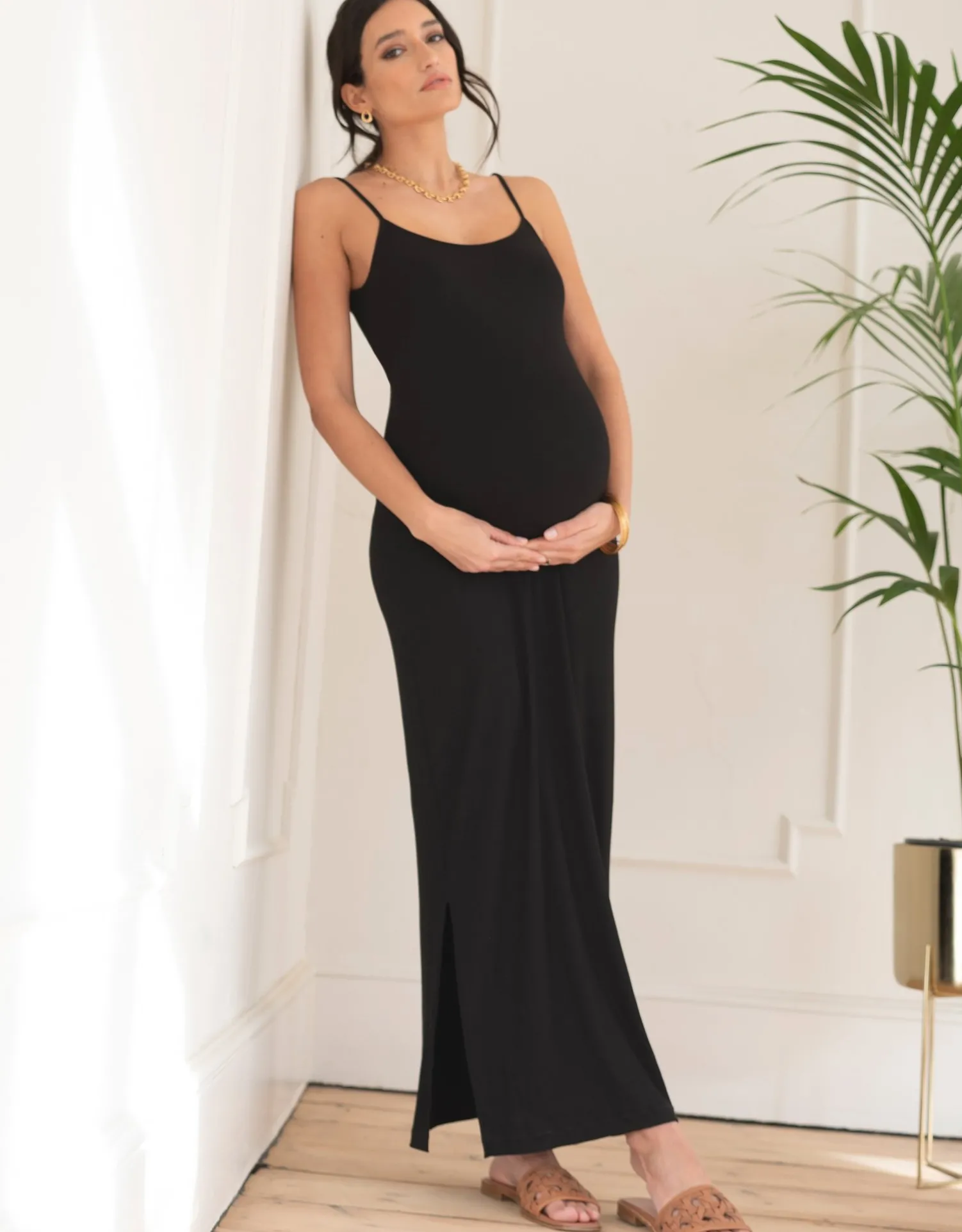 Best Seraphine Heather | Ribbed Jersey Cami Maxi Maternity Dress