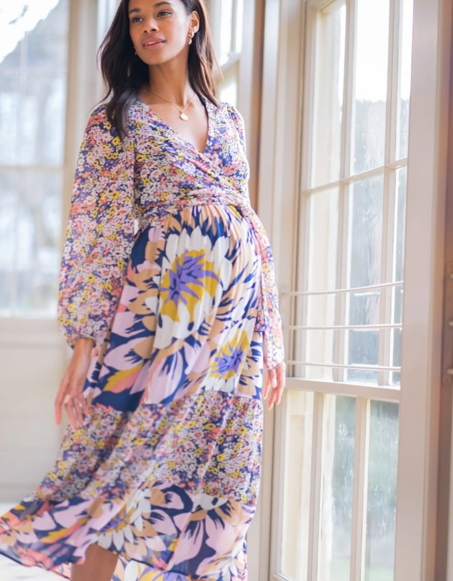 Shop Seraphine Ione | Boho Floral Maternity & Nursing Midi Dress