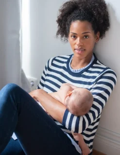 New Seraphine Janice | Cotton Stripe Maternity & Nursing Sweater with Detachable Collar