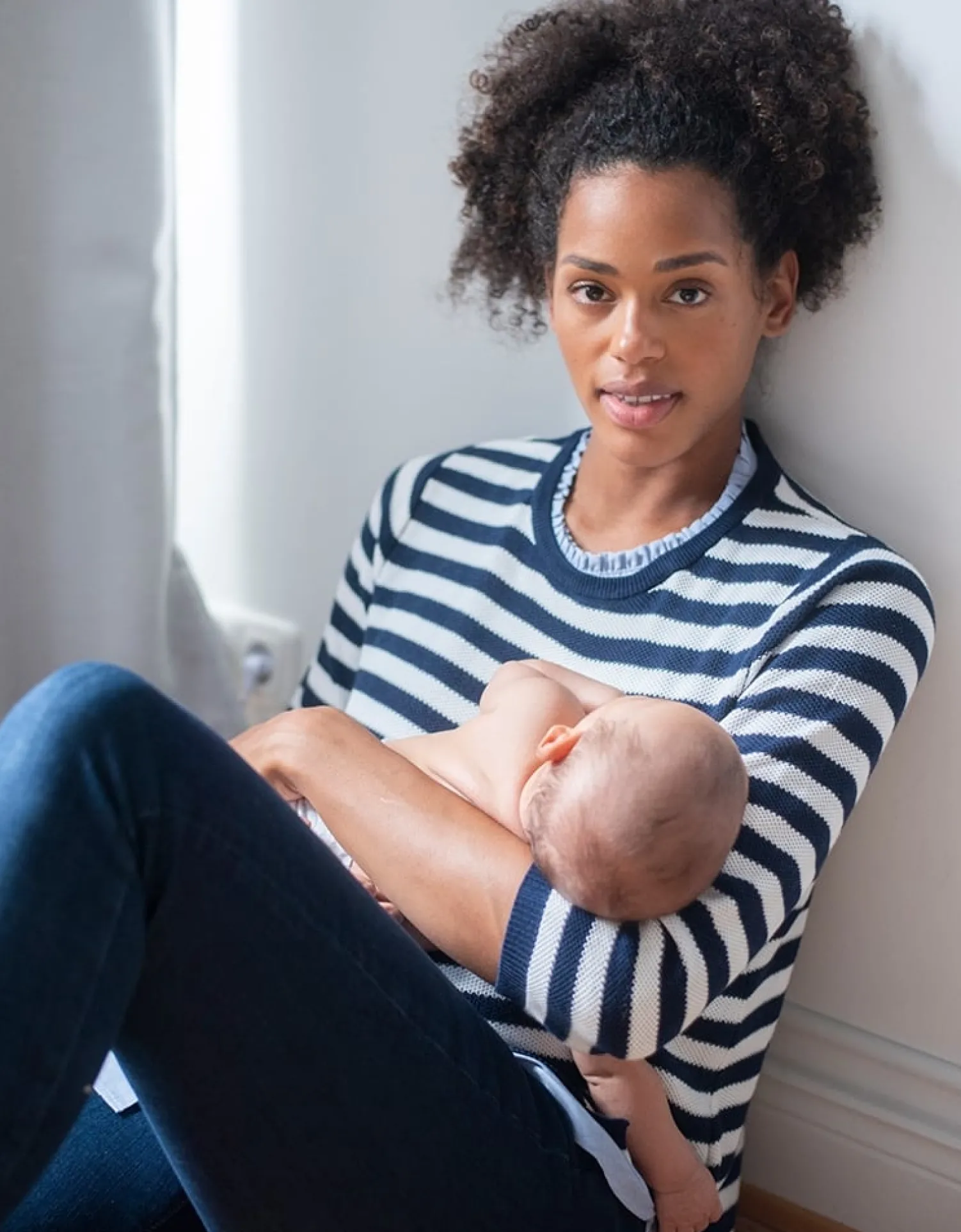 New Seraphine Janice | Cotton Stripe Maternity & Nursing Sweater with Detachable Collar