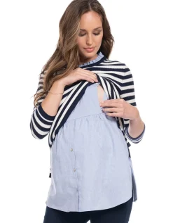 New Seraphine Janice | Cotton Stripe Maternity & Nursing Sweater with Detachable Collar
