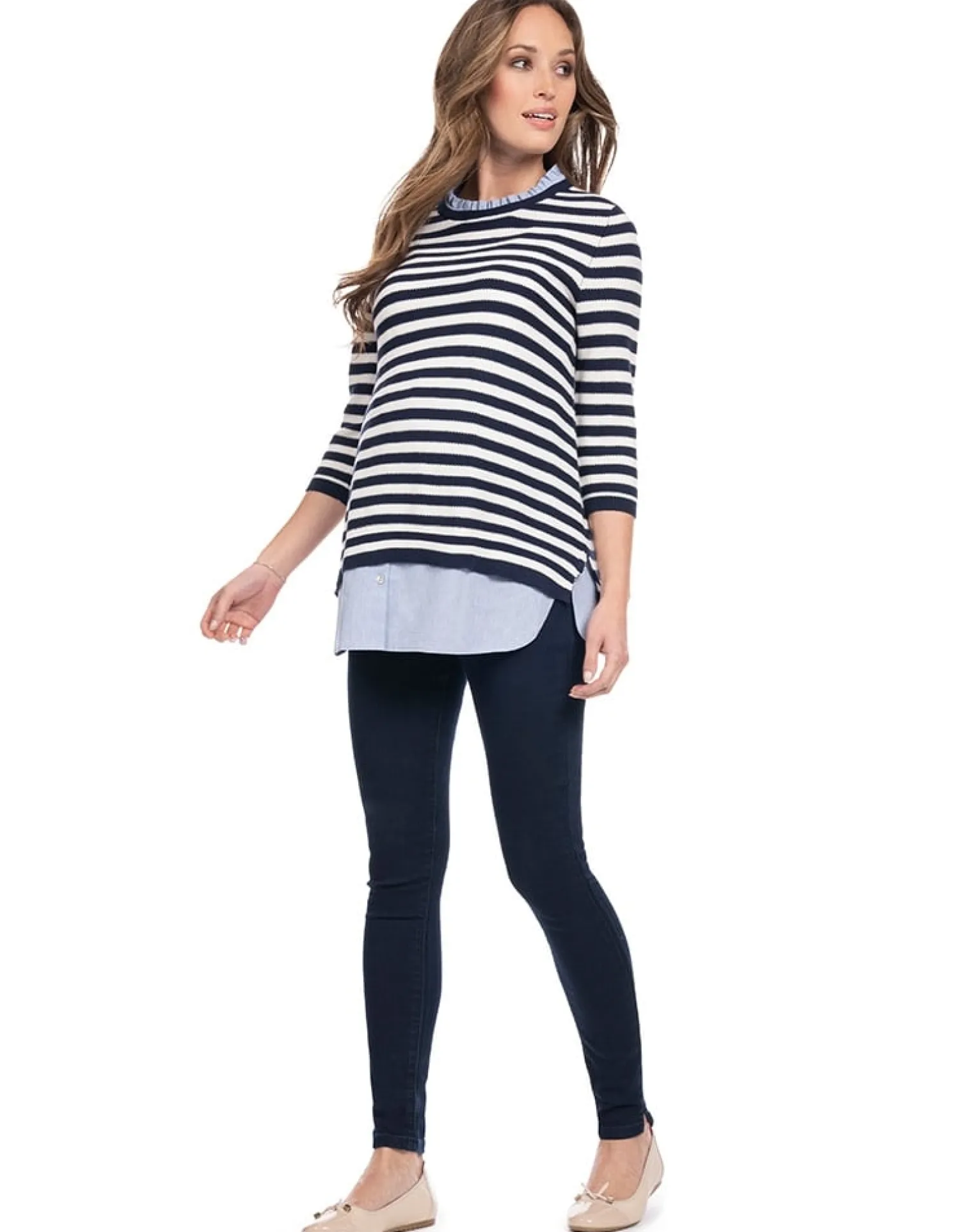 New Seraphine Janice | Cotton Stripe Maternity & Nursing Sweater with Detachable Collar