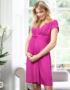 Fashion Seraphine Jolene | Pink Fuchsia Knot Front Maternity Dress