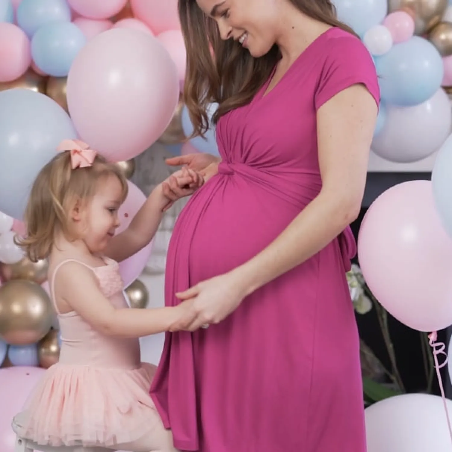 Fashion Seraphine Jolene | Pink Fuchsia Knot Front Maternity Dress