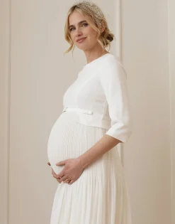 Best Seraphine Josephina | Ivory Pleated Maternity Midi Dress