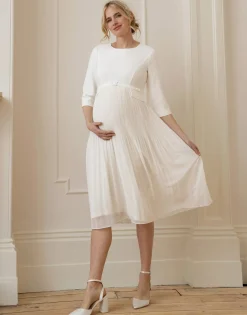 Best Seraphine Josephina | Ivory Pleated Maternity Midi Dress