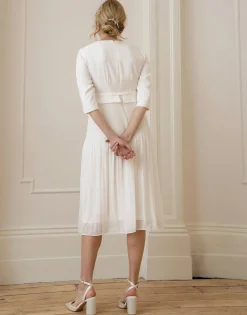 Best Seraphine Josephina | Ivory Pleated Maternity Midi Dress