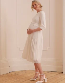 Best Seraphine Josephina | Ivory Pleated Maternity Midi Dress