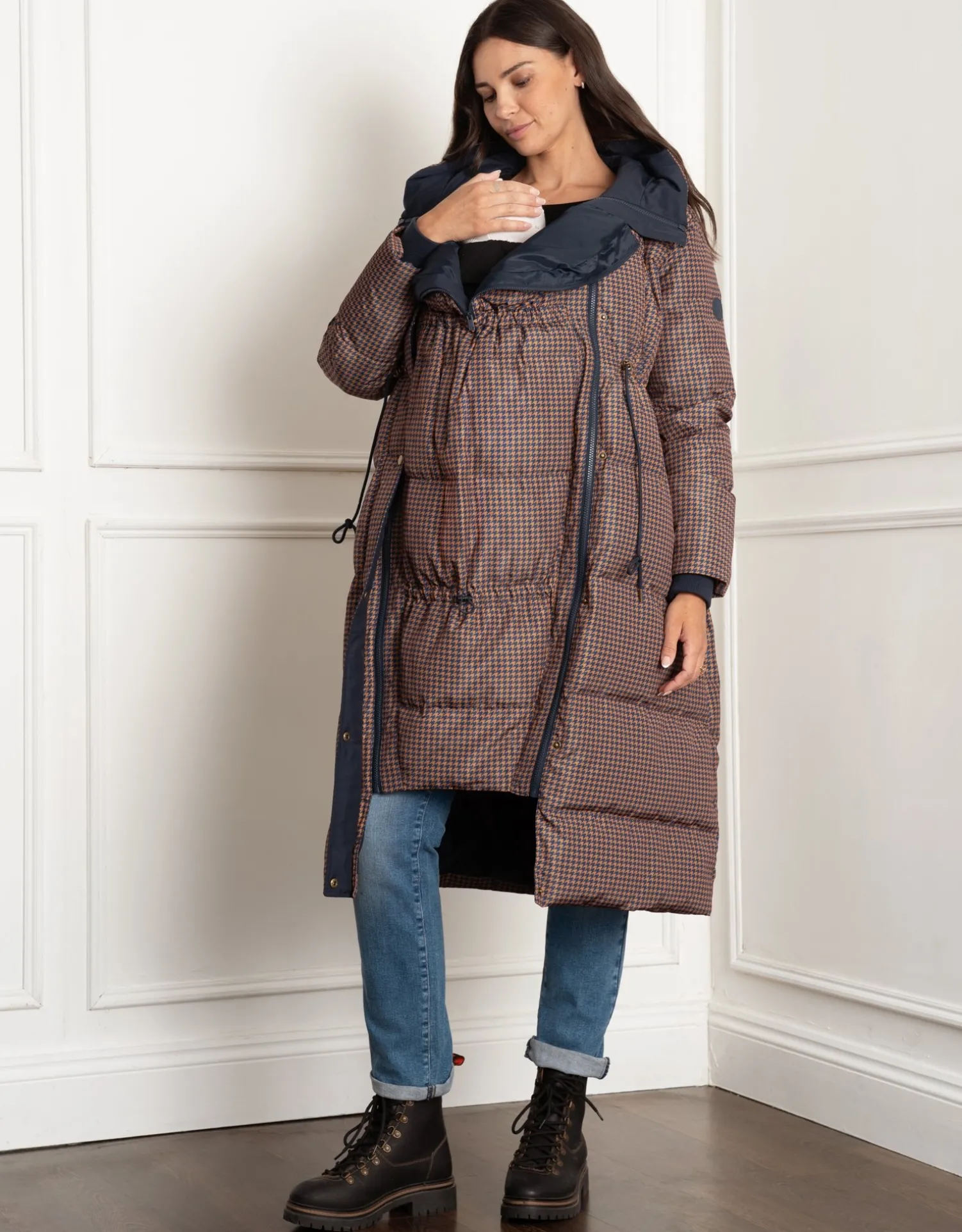 Store Seraphine Keeri | Houndstooth Puffer Maternity Coat