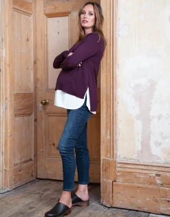 Best Seraphine Keisha | Burgundy Mock Shirt Maternity & Nursing Sweater