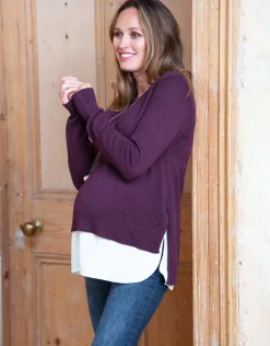 Best Seraphine Keisha | Burgundy Mock Shirt Maternity & Nursing Sweater