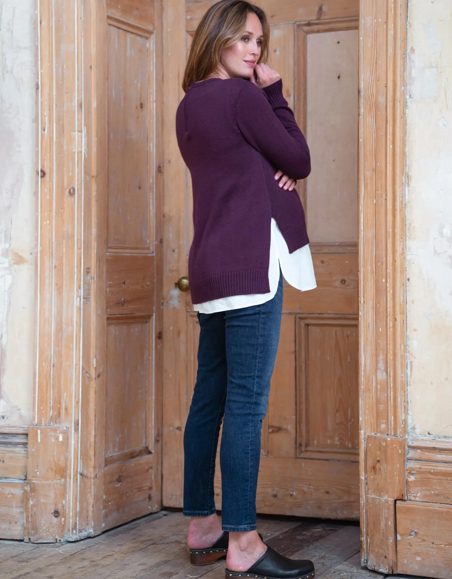 Best Seraphine Keisha | Burgundy Mock Shirt Maternity & Nursing Sweater