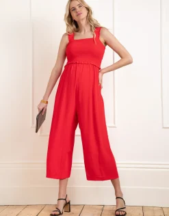 Cheap Seraphine Kinsley | Wide Leg Cropped Red Maternity & Nursing Jumpsuit