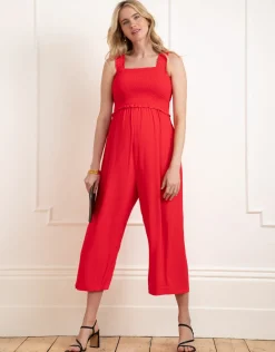 Cheap Seraphine Kinsley | Wide Leg Cropped Red Maternity & Nursing Jumpsuit