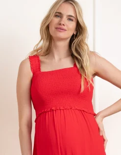 Cheap Seraphine Kinsley | Wide Leg Cropped Red Maternity & Nursing Jumpsuit