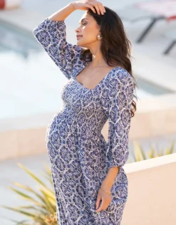 Online Seraphine Lally | Crepe Shirred Bodice Maxi Maternity Dress
