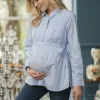 Shop Seraphine Larry | Blue & White Pinstripe Tie Side Maternity to Nursing Shirt