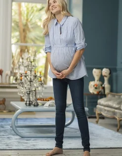Shop Seraphine Larry | Blue & White Pinstripe Tie Side Maternity to Nursing Shirt