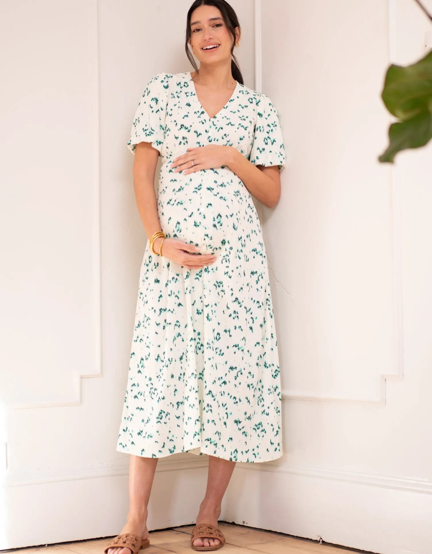 Store Seraphine Louella | Button-Through V Neck Midi Maternity-To-Nursing Dress