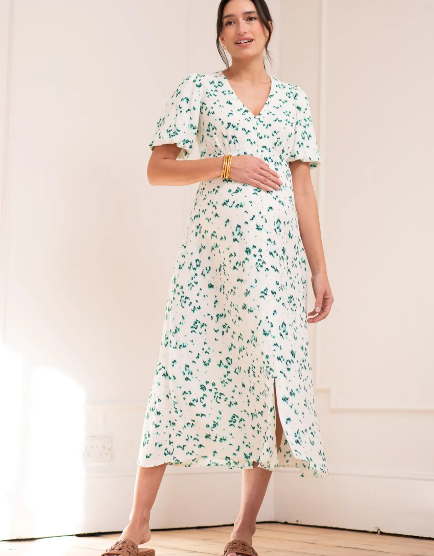 Store Seraphine Louella | Button-Through V Neck Midi Maternity-To-Nursing Dress